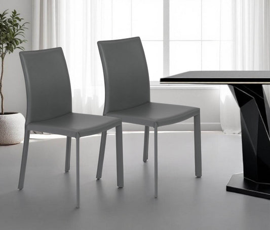 Set of Two Gray Upholstered Leather Dining Side Chairs - Loft&Timber