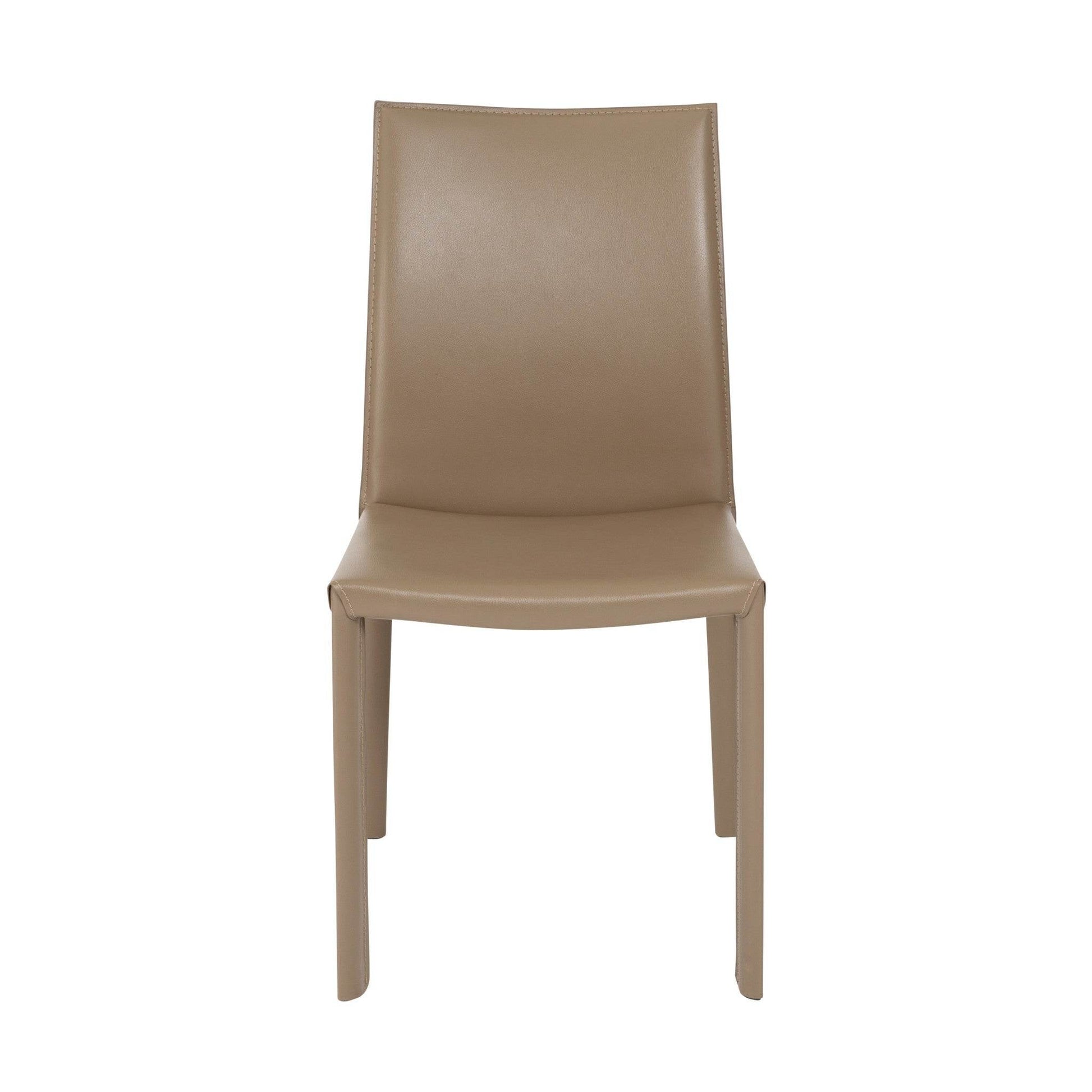 Set of Two Taupe Upholstered Leather Dining Side Chairs - Loft&Timber
