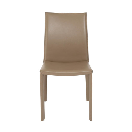 Set of Two Taupe Upholstered Leather Dining Side Chairs - Loft&Timber