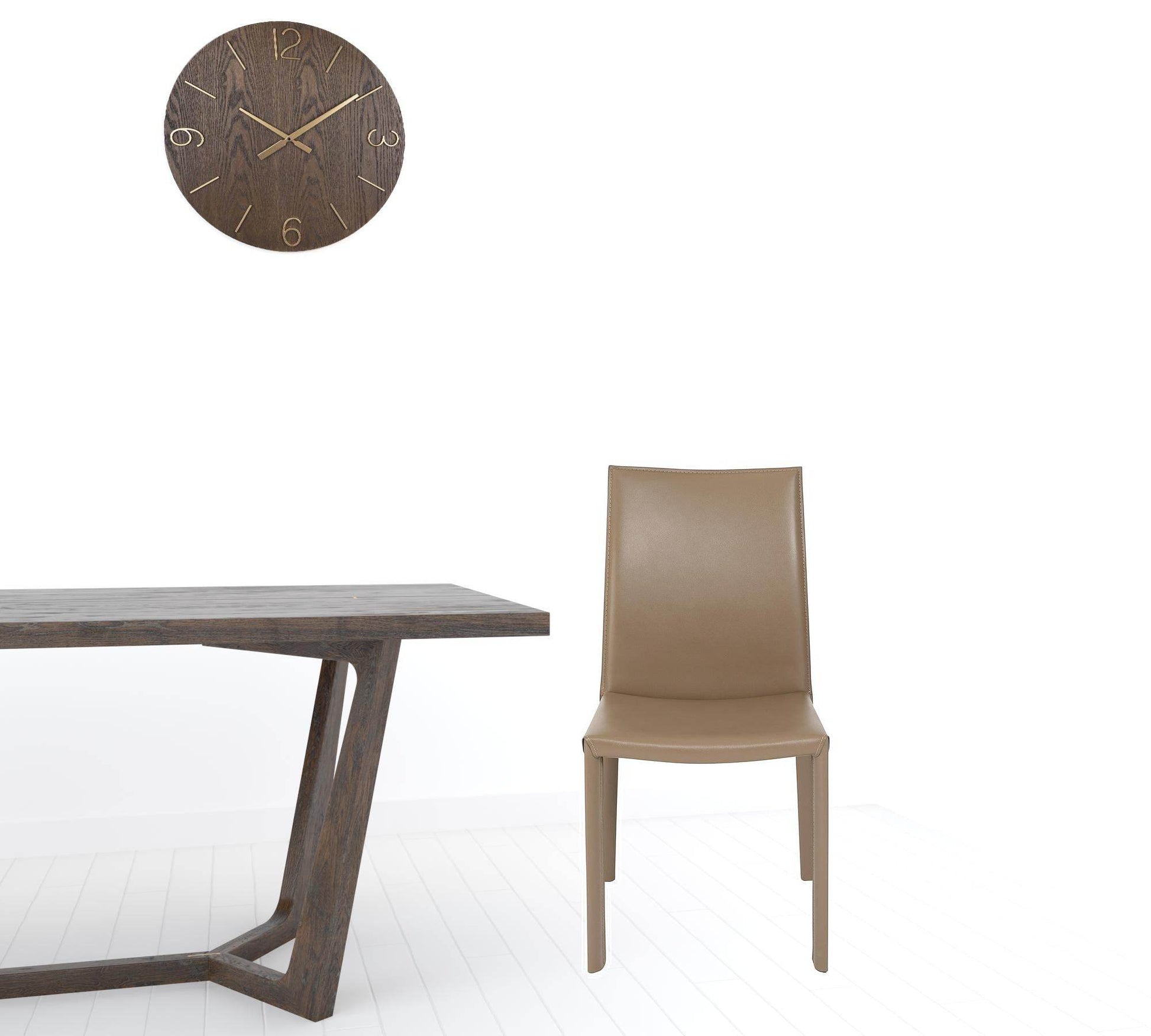 Set of Two Taupe Upholstered Leather Dining Side Chairs - Loft&Timber