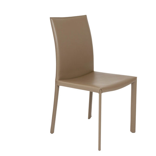 Set of Two Taupe Upholstered Leather Dining Side Chairs - Loft&Timber
