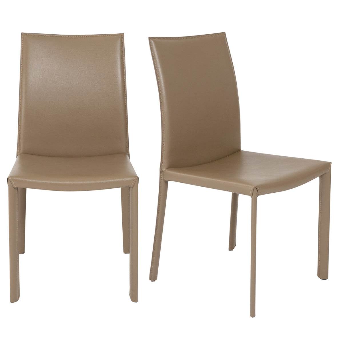 Set of Two Taupe Upholstered Leather Dining Side Chairs - Loft&Timber