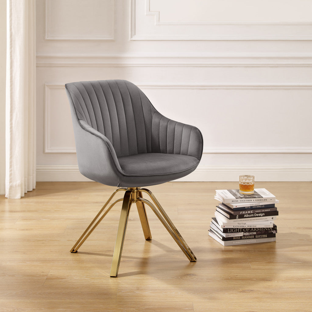 23" Gray Velvet And Gold Swivel Arm Chair - Loft&Timber