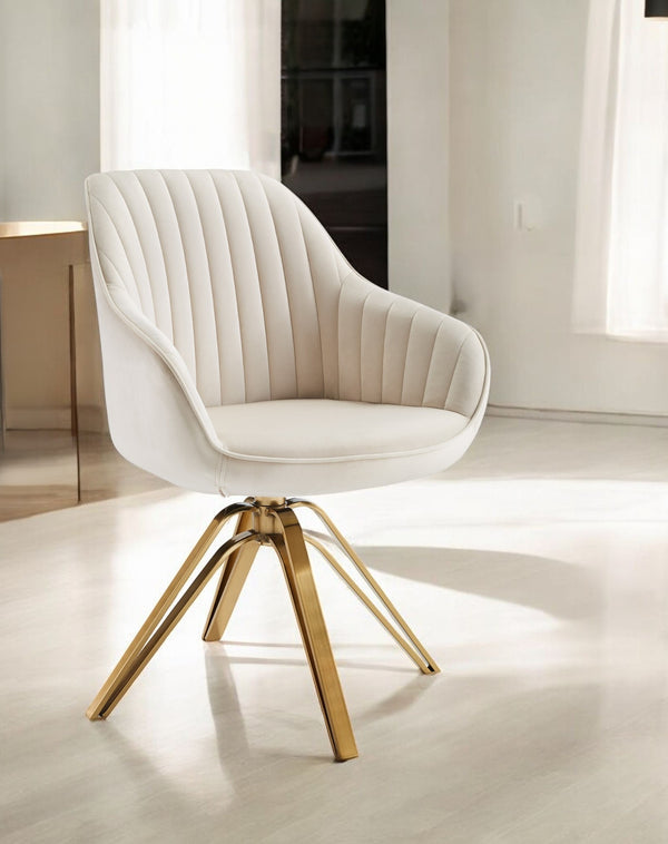 23" Off White And Gold Velvet Swivel Arm Chair-0