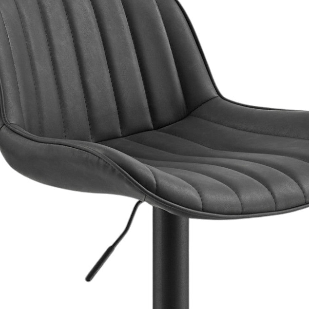 Set of Two 31" Black Faux Leather And Steel Swivel Low Back Adjustable Height Bar Chairs - Loft&Timber