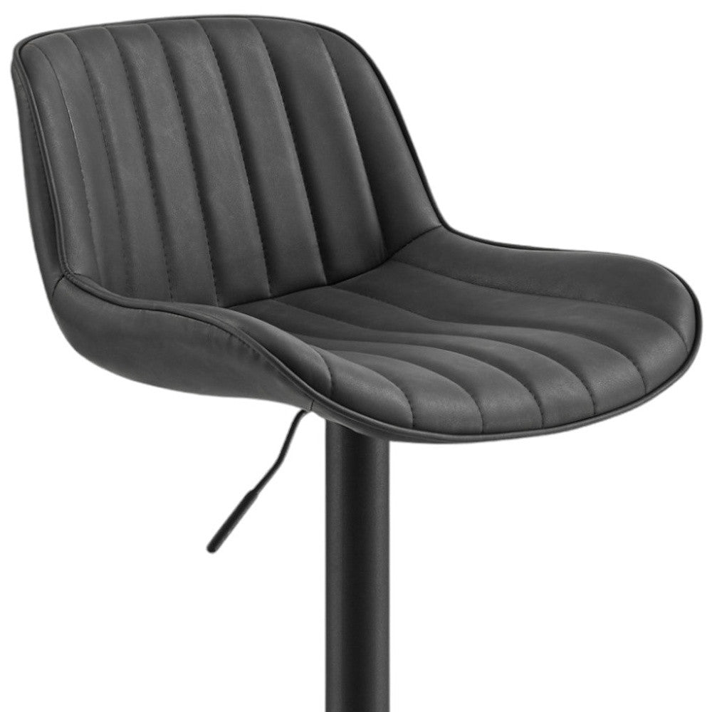 Set of Two 31" Black Faux Leather And Steel Swivel Low Back Adjustable Height Bar Chairs - Loft&Timber