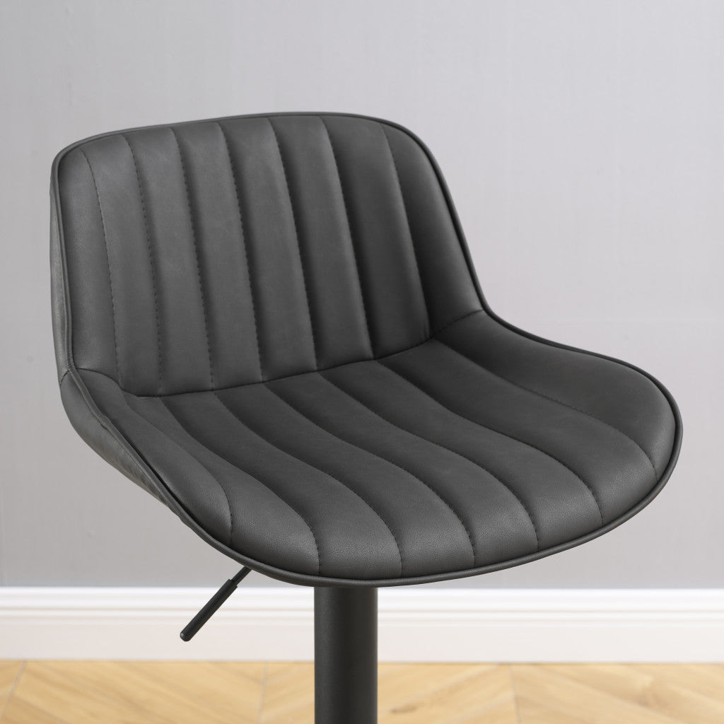 Set of Two 31" Black Faux Leather And Steel Swivel Low Back Adjustable Height Bar Chairs - Loft&Timber