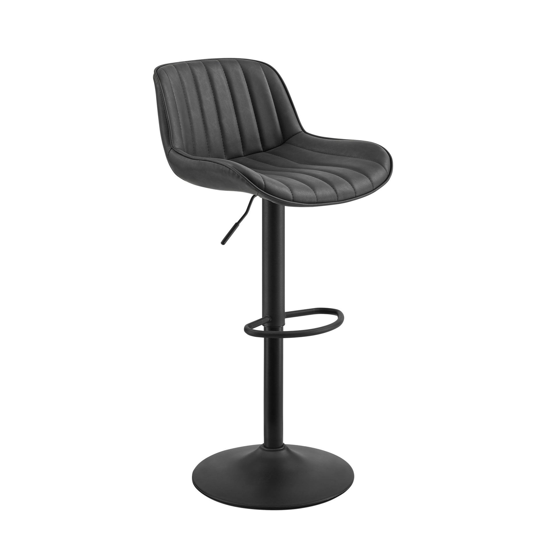 Set of Two 31" Black Faux Leather And Steel Swivel Low Back Adjustable Height Bar Chairs - Loft&Timber
