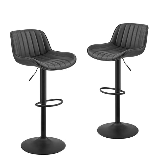 Set of Two 31" Black Faux Leather And Steel Swivel Low Back Adjustable Height Bar Chairs - Loft&Timber