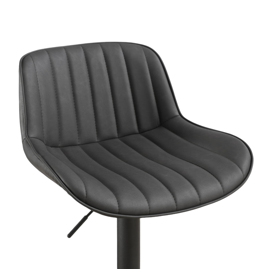 Set of Two 31" Black Faux Leather And Steel Swivel Low Back Adjustable Height Bar Chairs - Loft&Timber