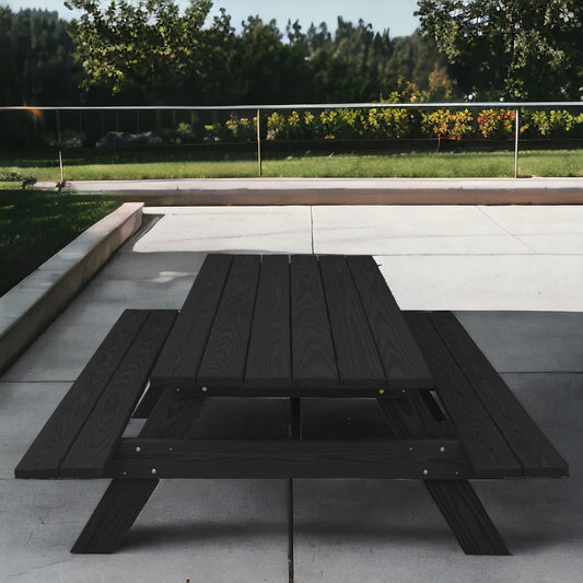 94" Charcoal Solid Wood Outdoor Picnic Table-0