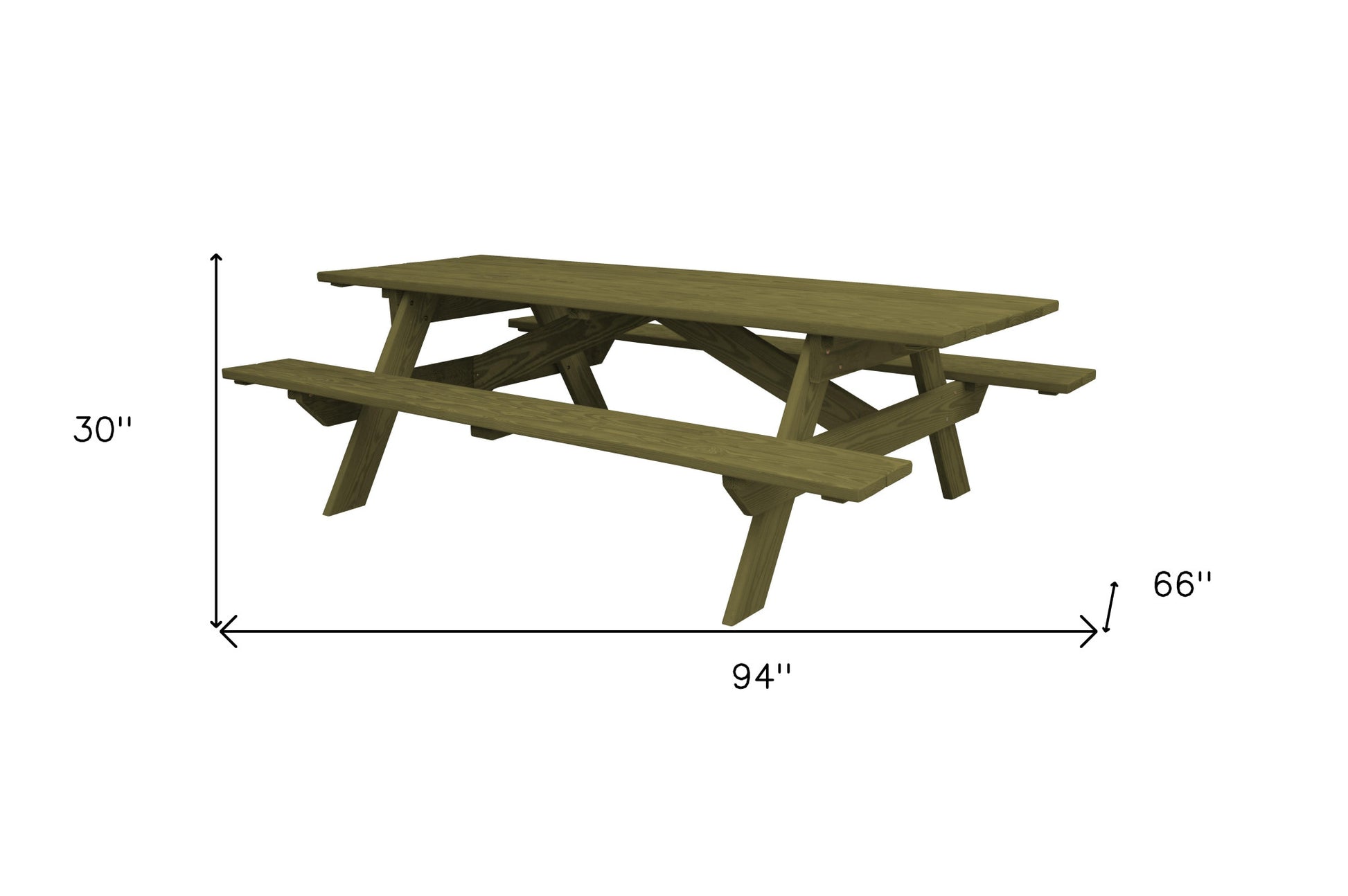 94" Green Solid Wood Outdoor Picnic Table-3