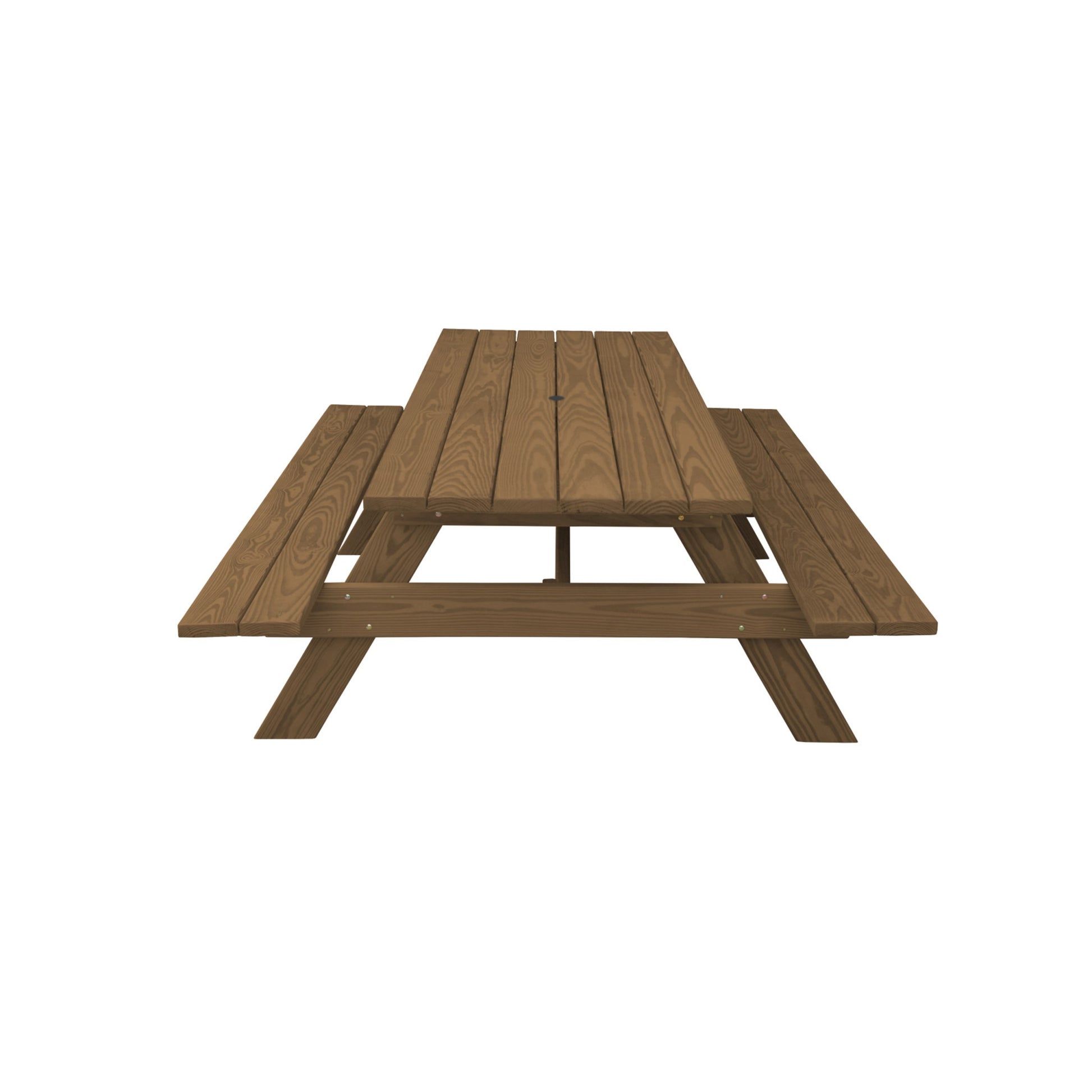 94" Brown Solid Wood Outdoor Picnic Table with Umbrella Hole-1