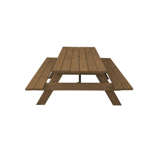 94" Brown Solid Wood Outdoor Picnic Table with Umbrella Hole-1