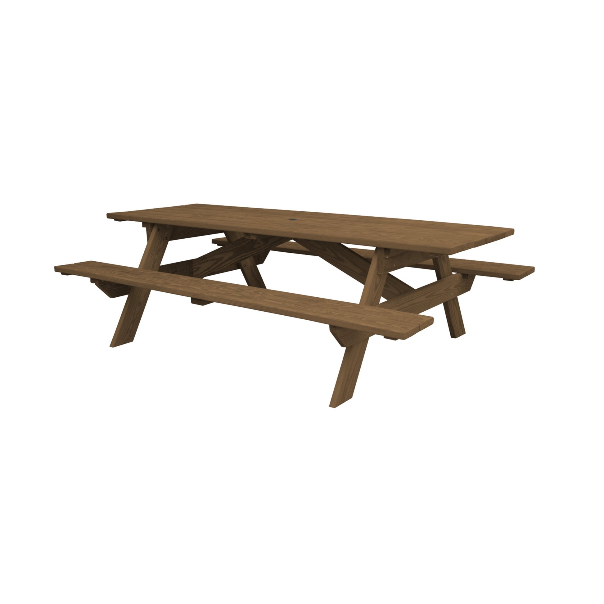 94" Brown Solid Wood Outdoor Picnic Table with Umbrella Hole-2