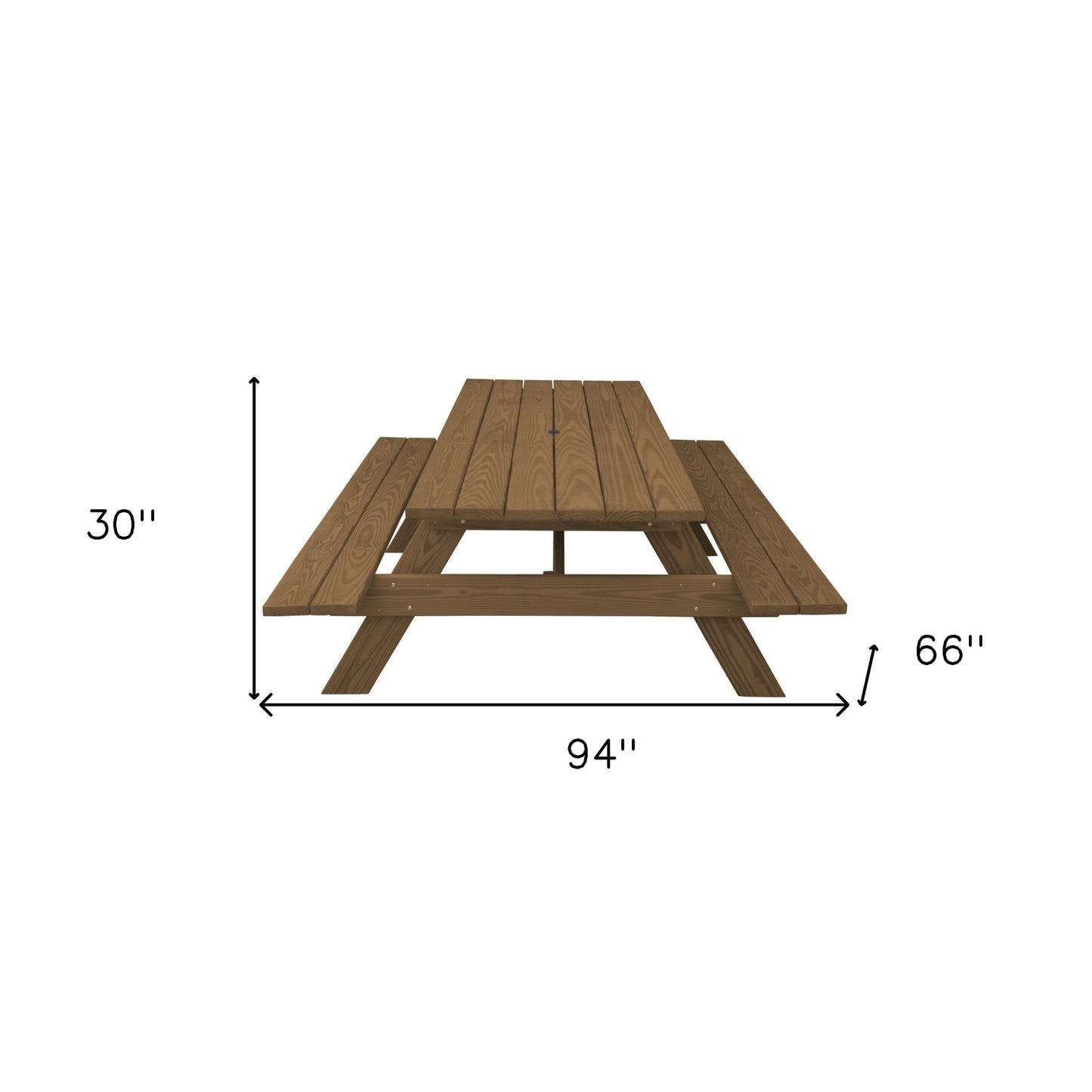 94" Brown Solid Wood Outdoor Picnic Table with Umbrella Hole-3
