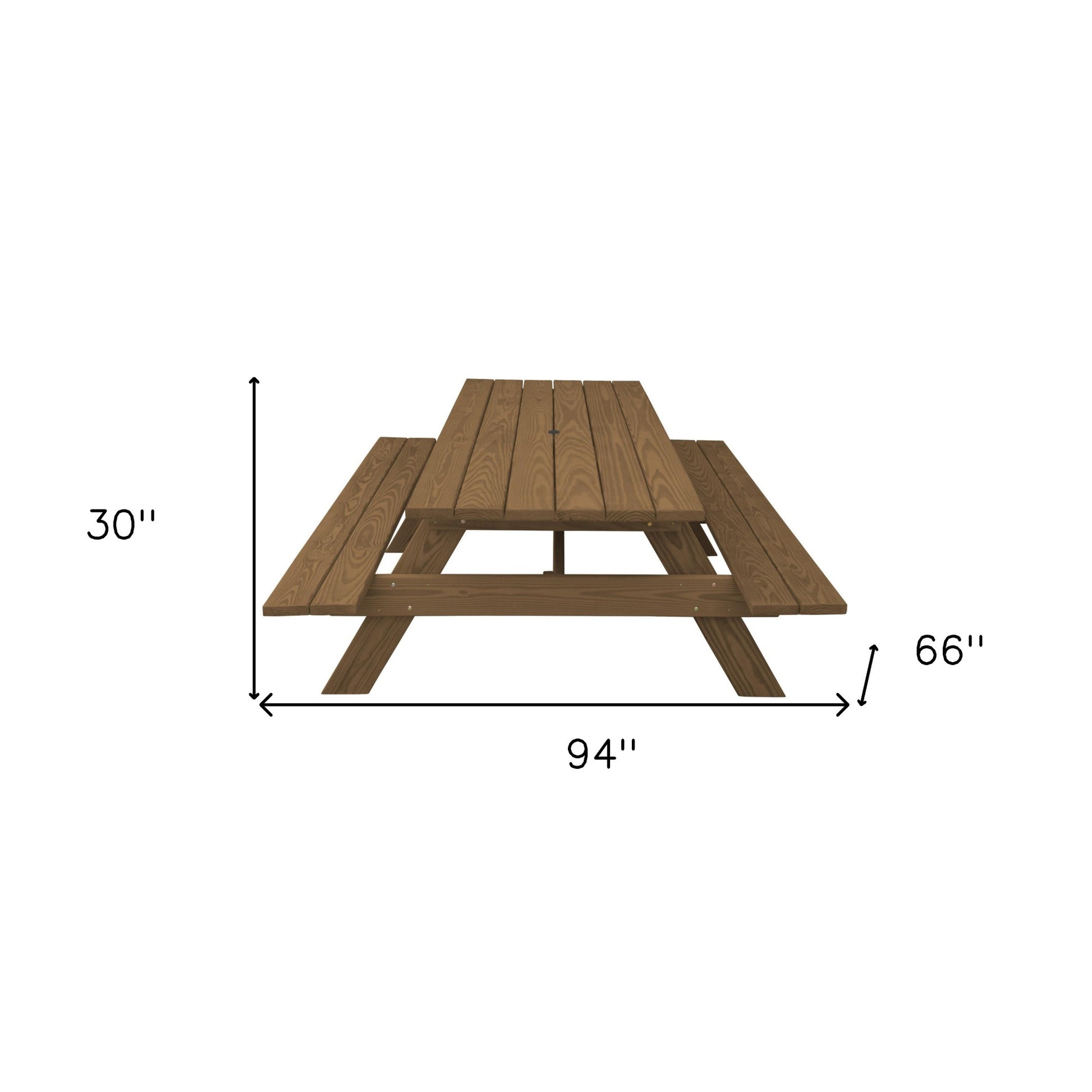 94" Brown Solid Wood Outdoor Picnic Table with Umbrella Hole-3