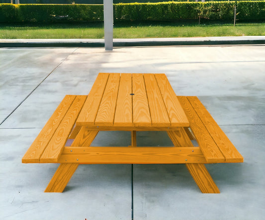 94" Natural Solid Wood Outdoor Picnic Table with Umbrella Hole-0