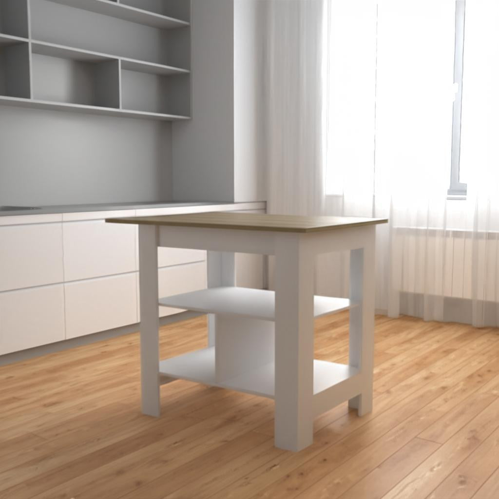35" Natural and White Wood Kitchen Island With Storage - Loft&Timber
