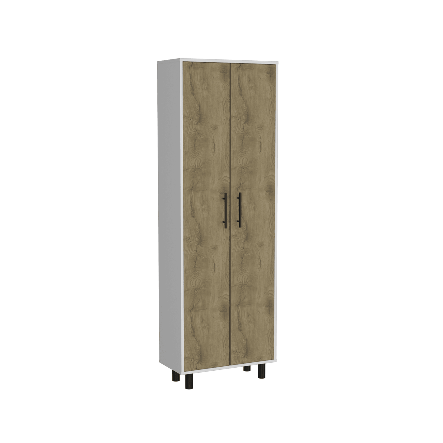 Set of Two Oak and White Wood Kitchen Island And Pantry Cabinet - Loft&Timber