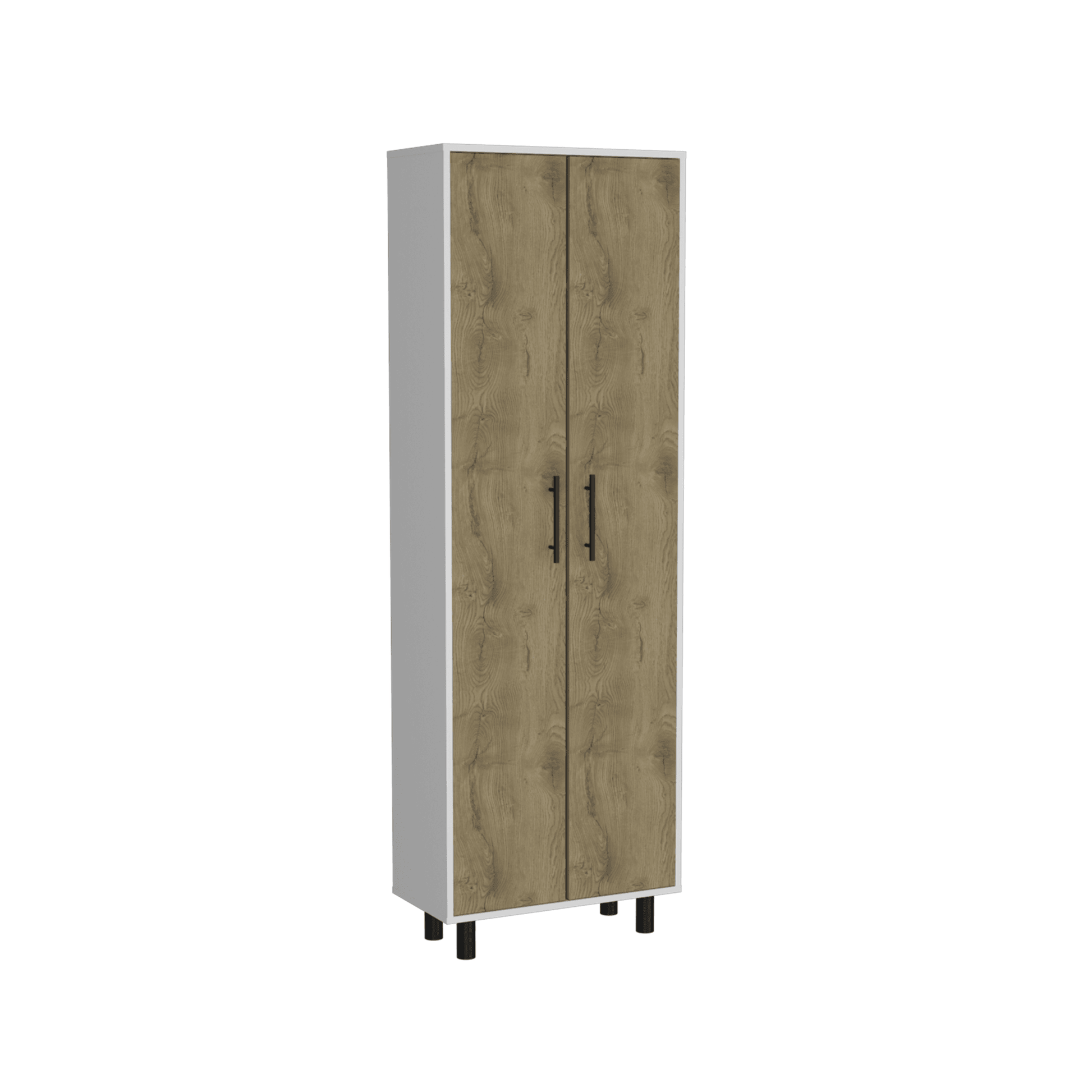 Set of Two Oak and White Wood Kitchen Island And Pantry Cabinet - Loft&Timber