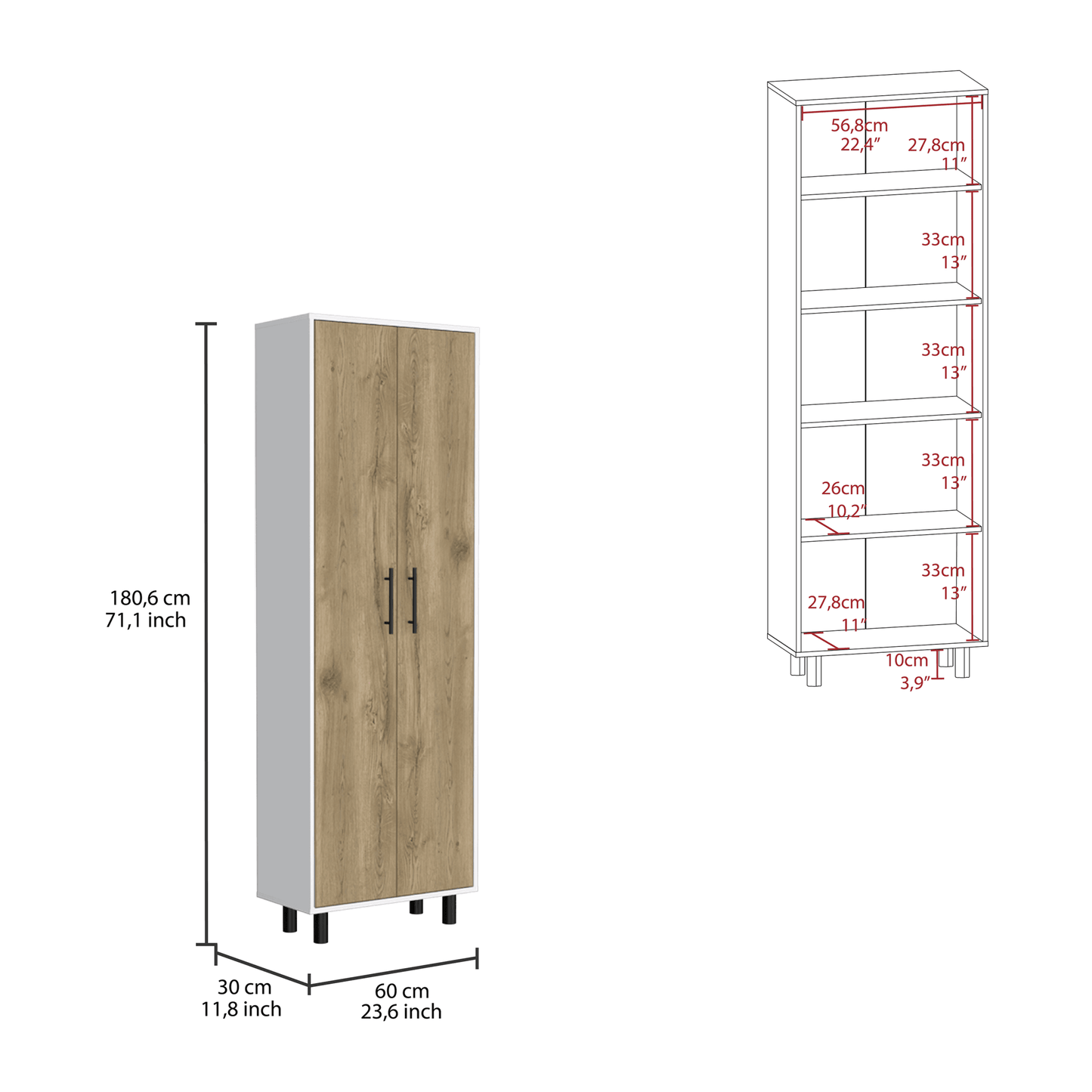 Set of Two Oak and White Wood Kitchen Island And Pantry Cabinet - Loft&Timber