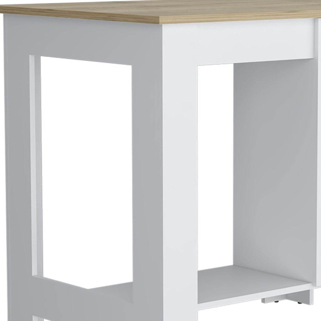 Set of Two Oak and White Wood Kitchen Island And Pantry Cabinet - Loft&Timber