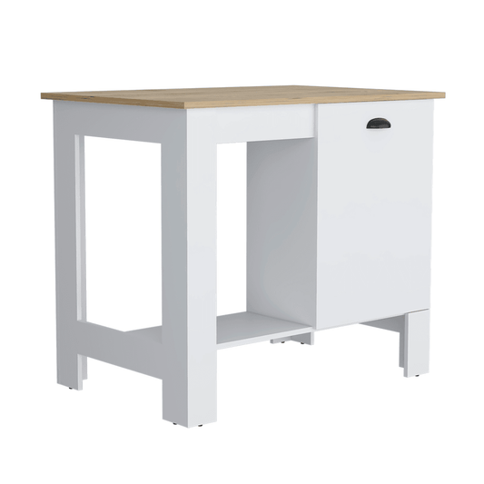 Set of Two Oak and White Wood Kitchen Island And Pantry Cabinet - Loft&Timber