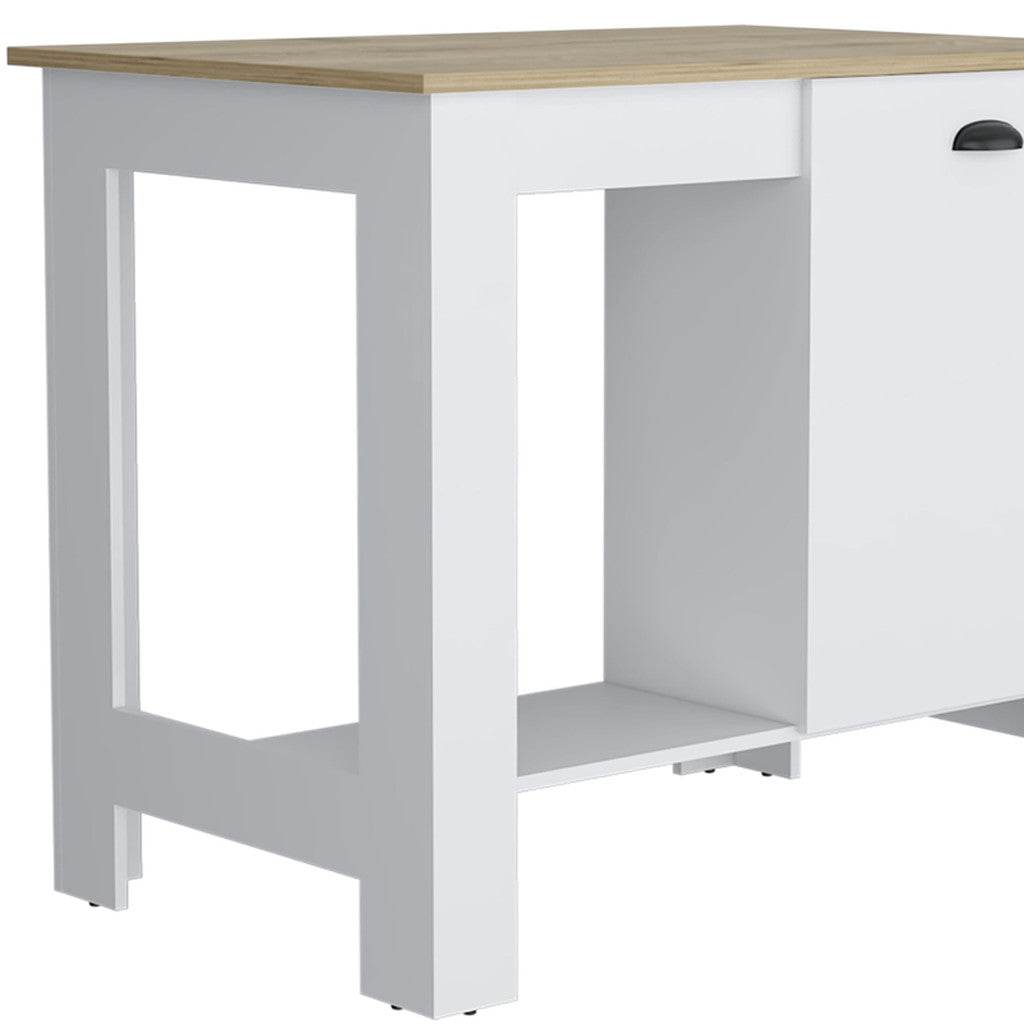 Set of Two Oak and White Wood Kitchen Island And Pantry Cabinet - Loft&Timber