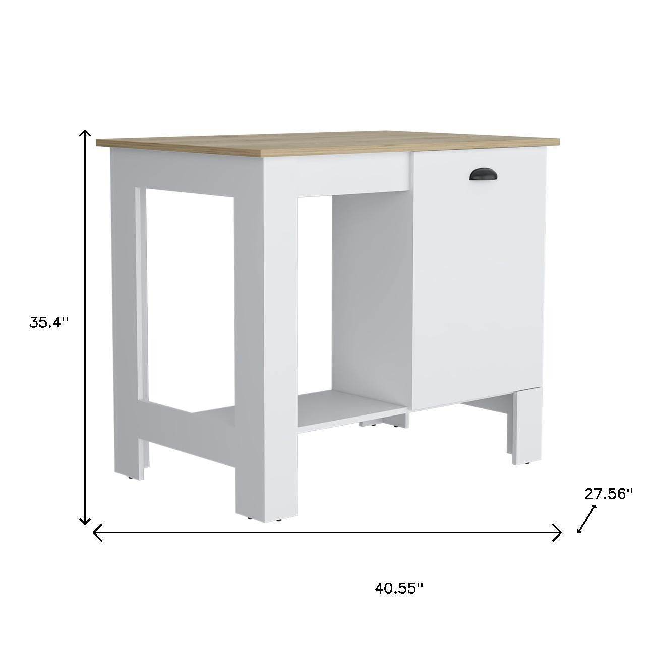 Set of Two Oak and White Wood Kitchen Island And Pantry Cabinet - Loft&Timber