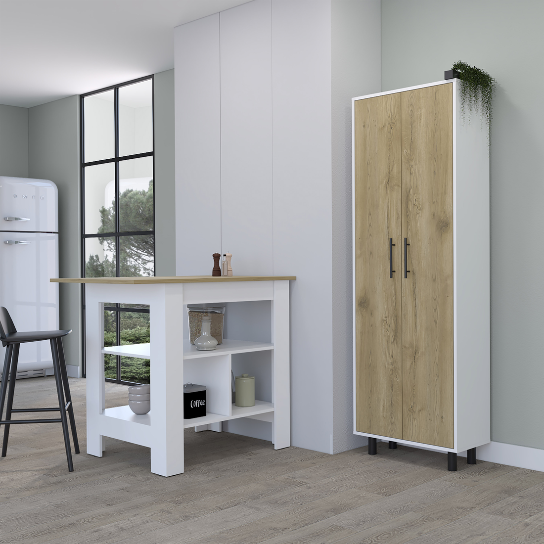 41" Natural and White Wood Kitchen Island Set With Storage - Loft&Timber