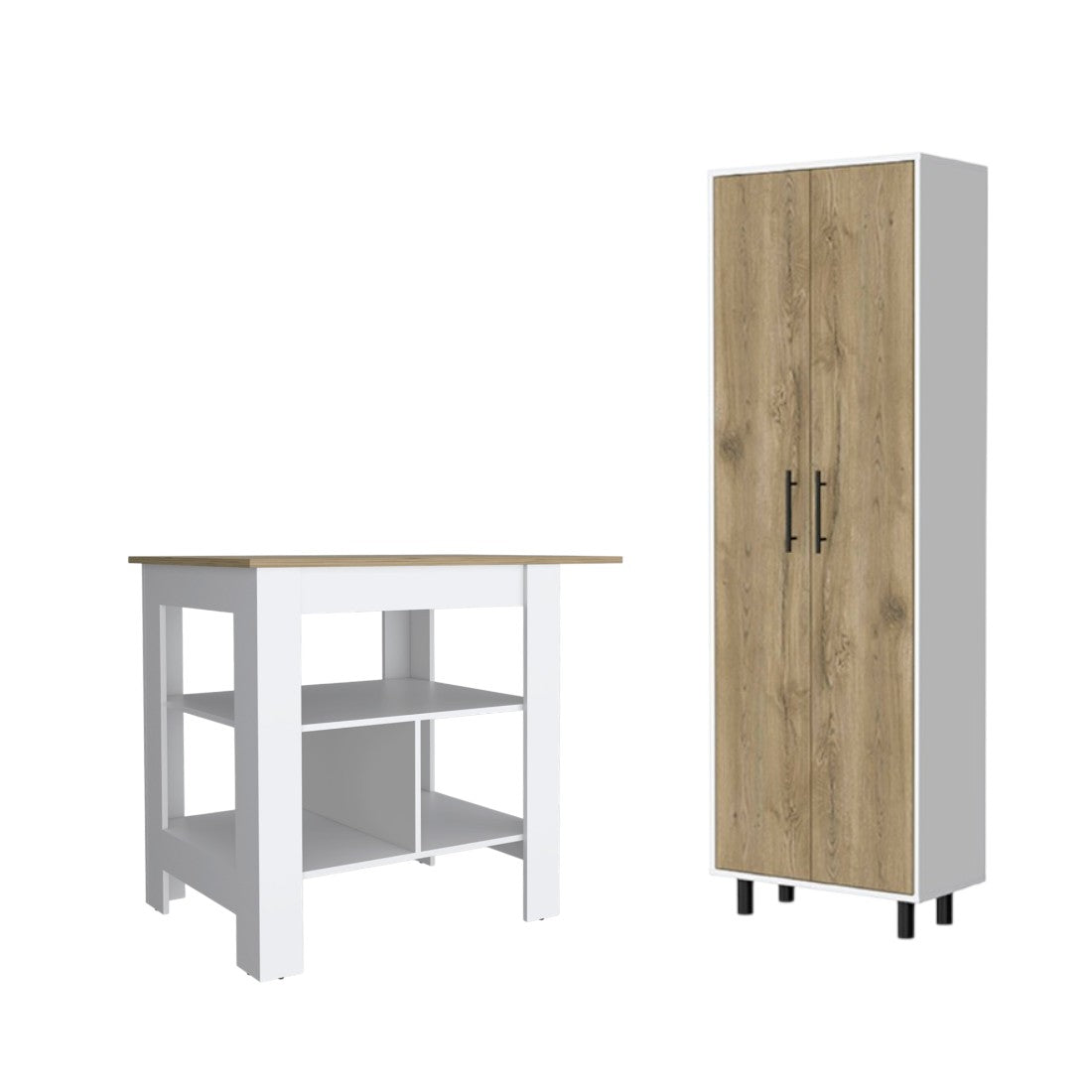 41" Natural and White Wood Kitchen Island Set With Storage - Loft&Timber