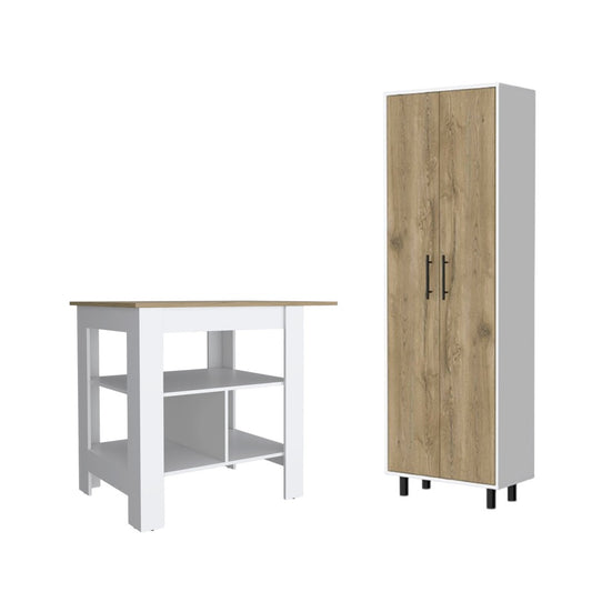 41" Natural and White Wood Kitchen Island Set With Storage - Loft&Timber