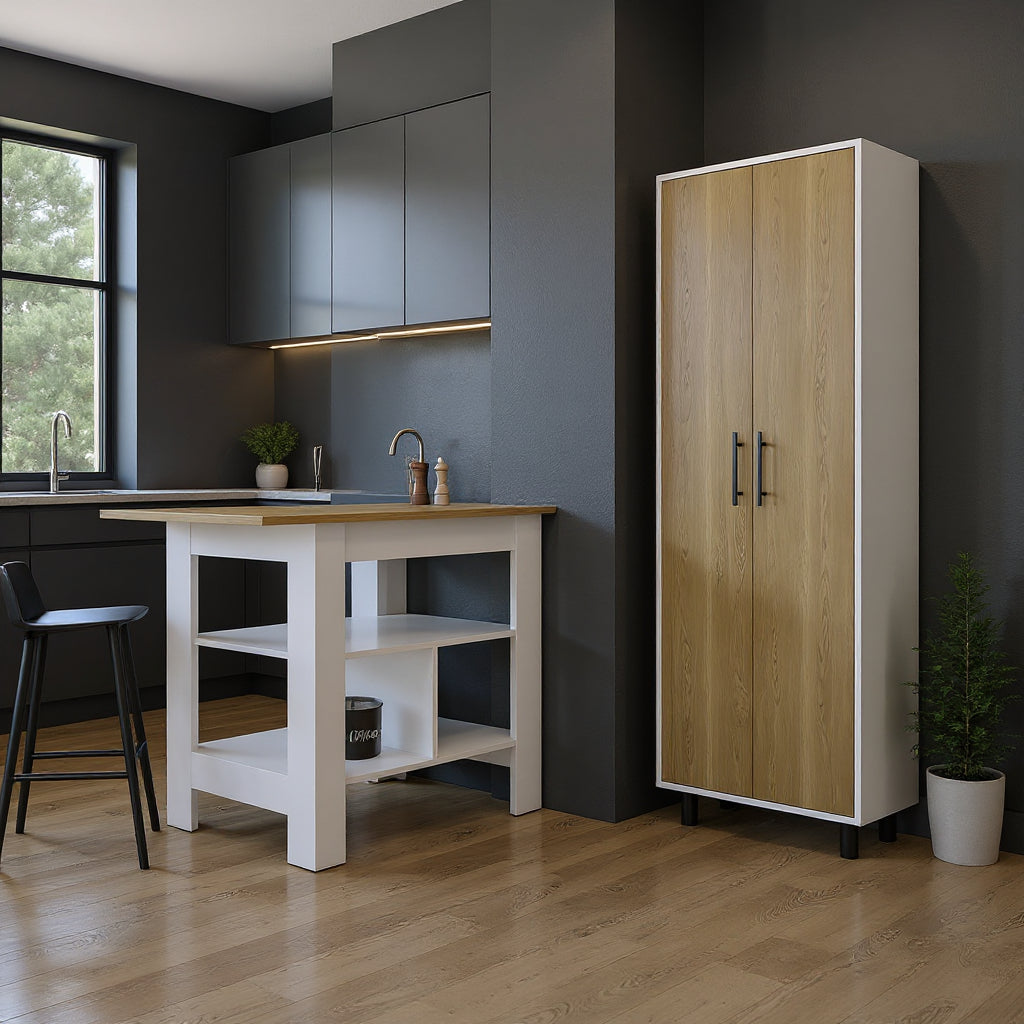41" Natural and White Wood Kitchen Island Set With Storage - Loft&Timber