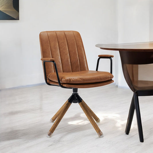 23" Brown Faux Leather Swivel Arm Chair - Loft&Timber