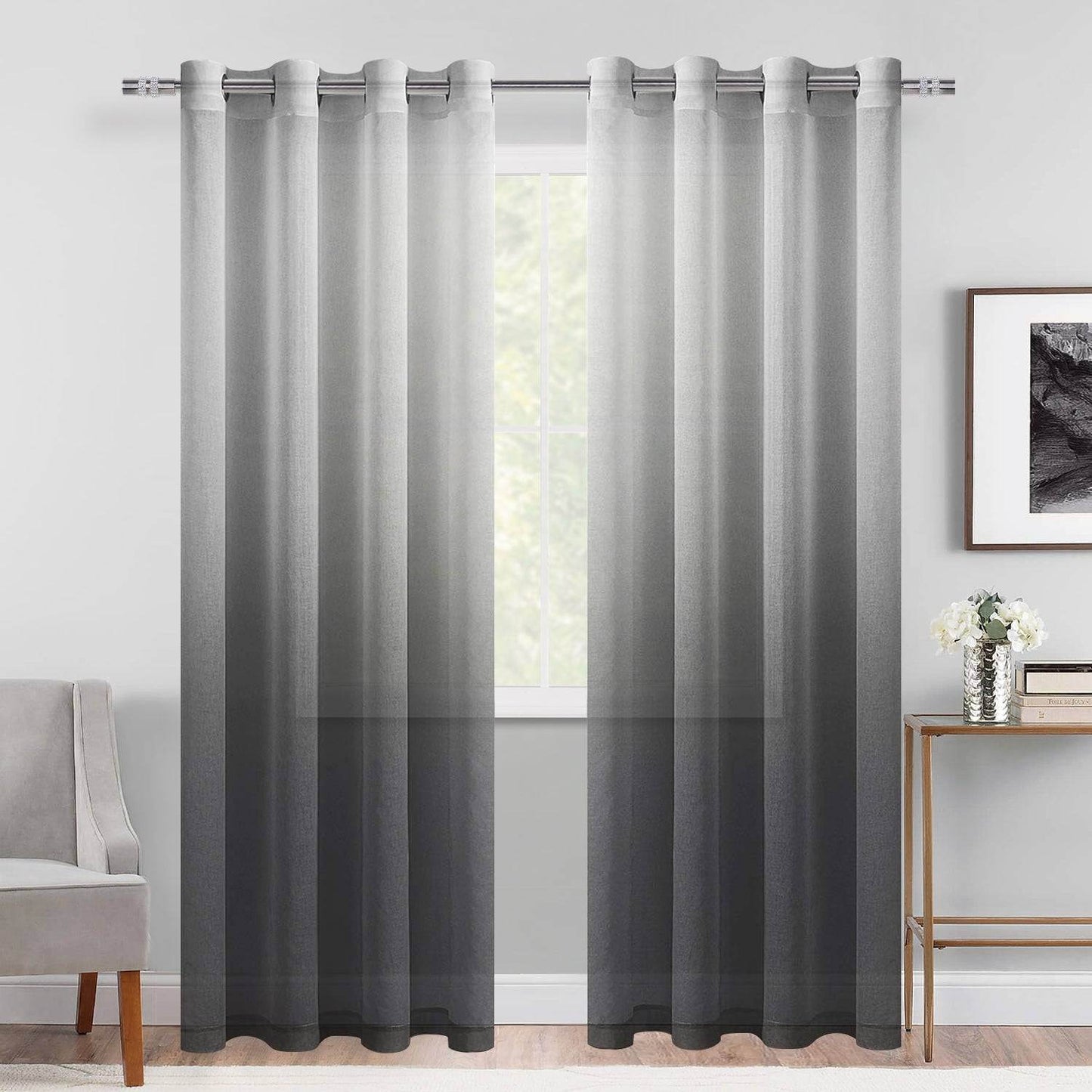 DWCN Faux Linen Ombre Sheer Curtains, Set of 2 Panels - Loft&Timber