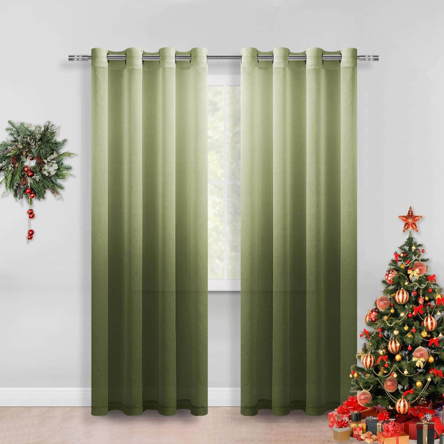 DWCN Faux Linen Ombre Sheer Curtains, Set of 2 Panels - Loft&Timber