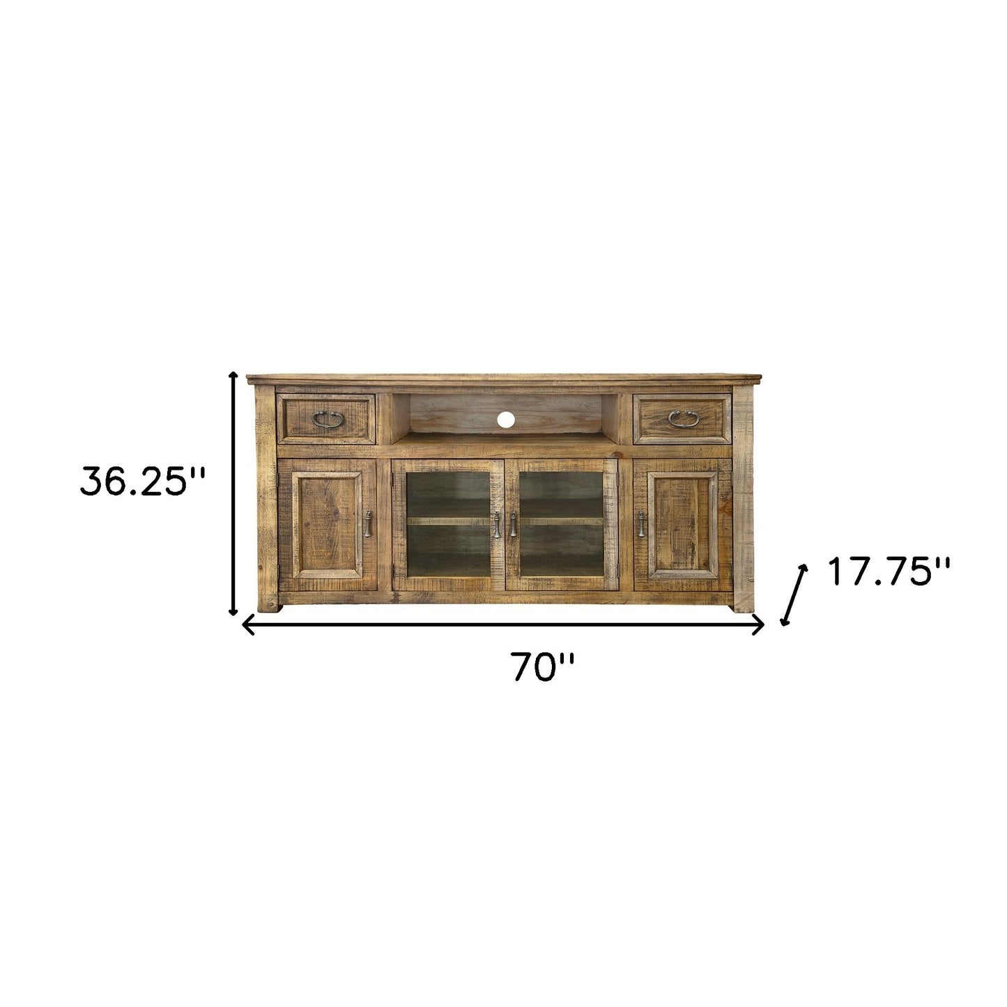 70" Brown Solid Wood Cabinet Enclosed Storage Distressed TV Stand-3