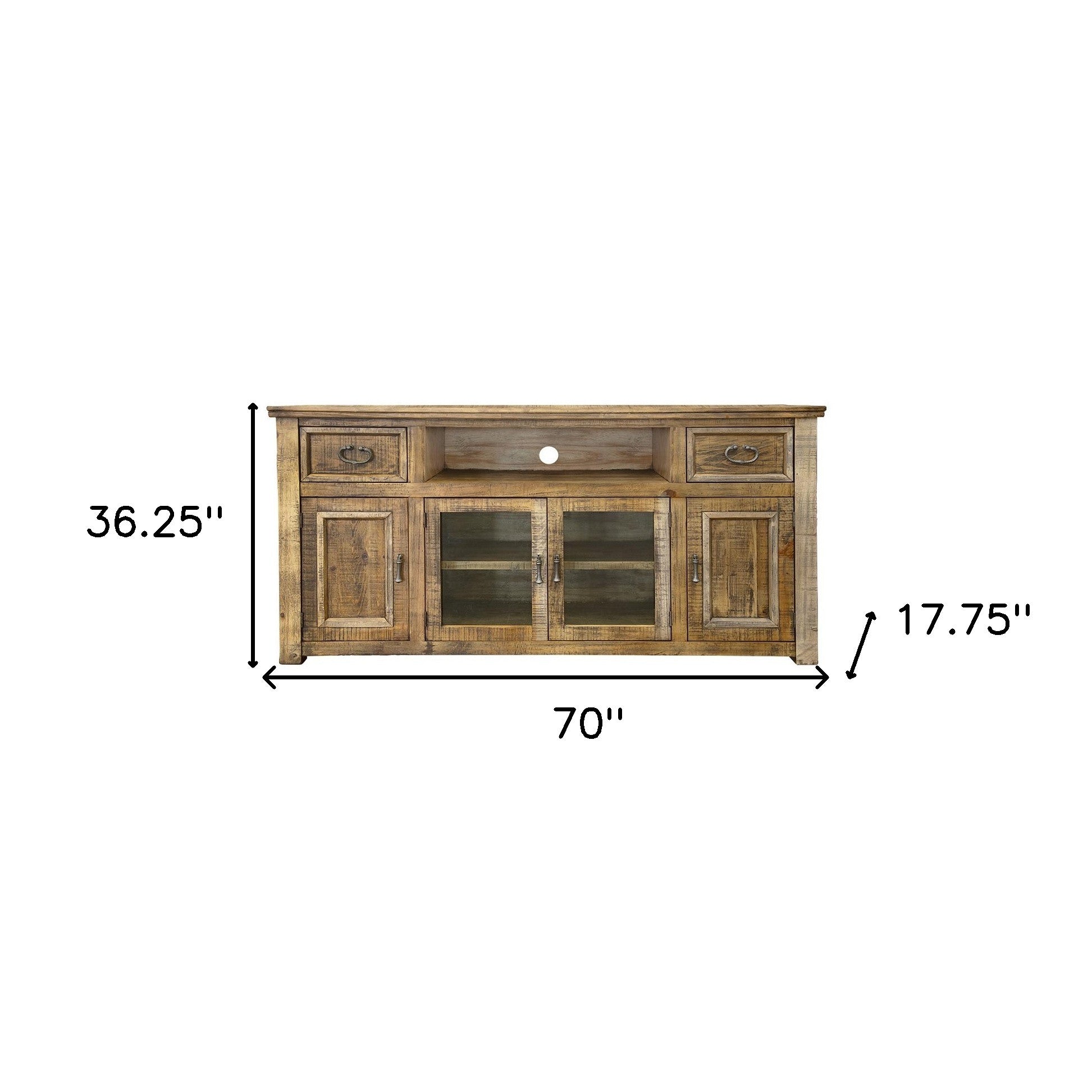 70" Brown Solid Wood Cabinet Enclosed Storage Distressed TV Stand-3