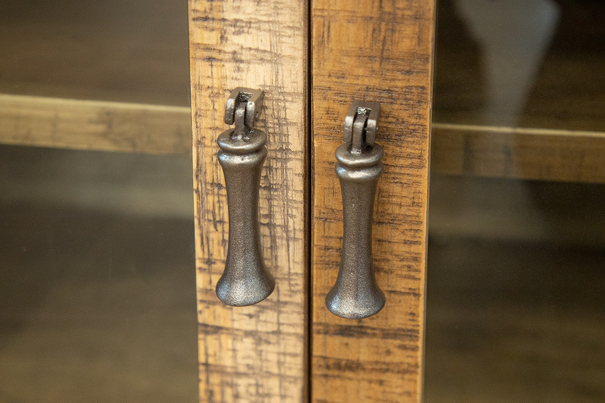 70" Brown Solid Wood Cabinet Enclosed Storage Distressed TV Stand-4