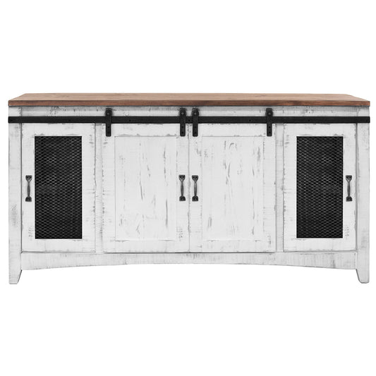 68" White Solid Wood Cabinet Enclosed Storage Distressed TV Stand-1