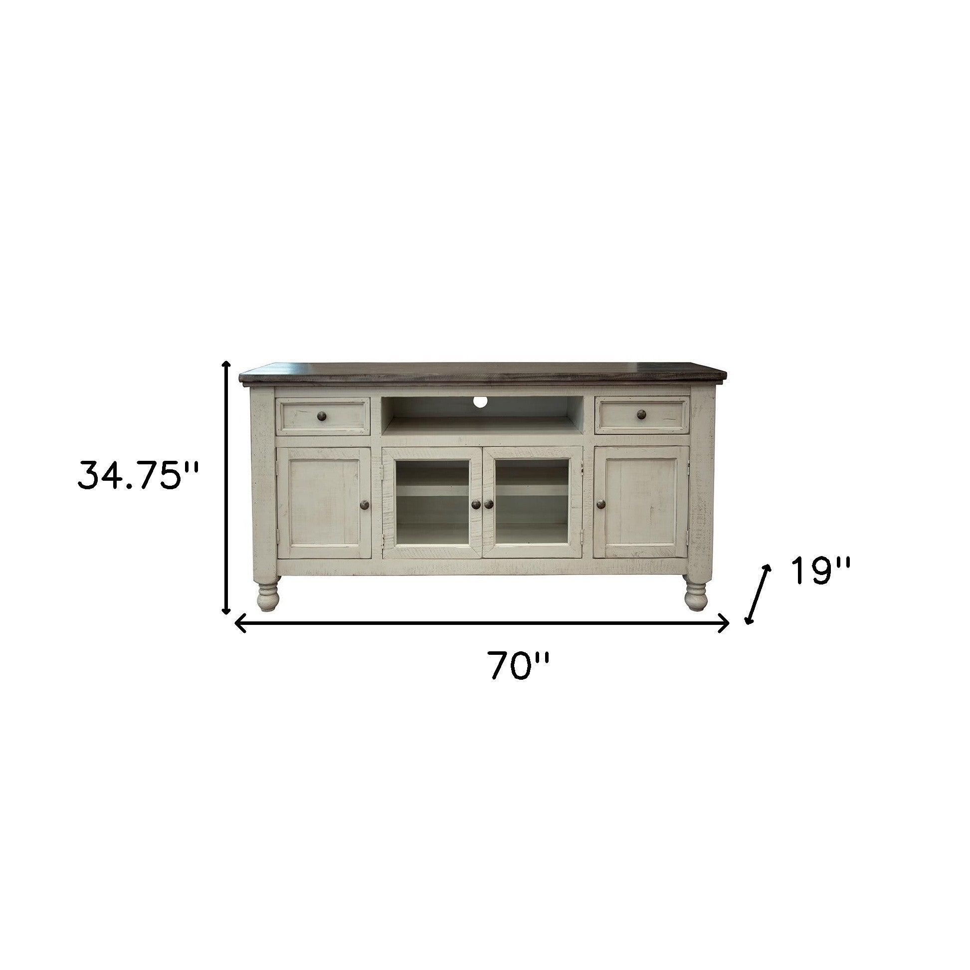 70" Ivory Solid Wood Enclosed Storage Distressed TV Stand-2
