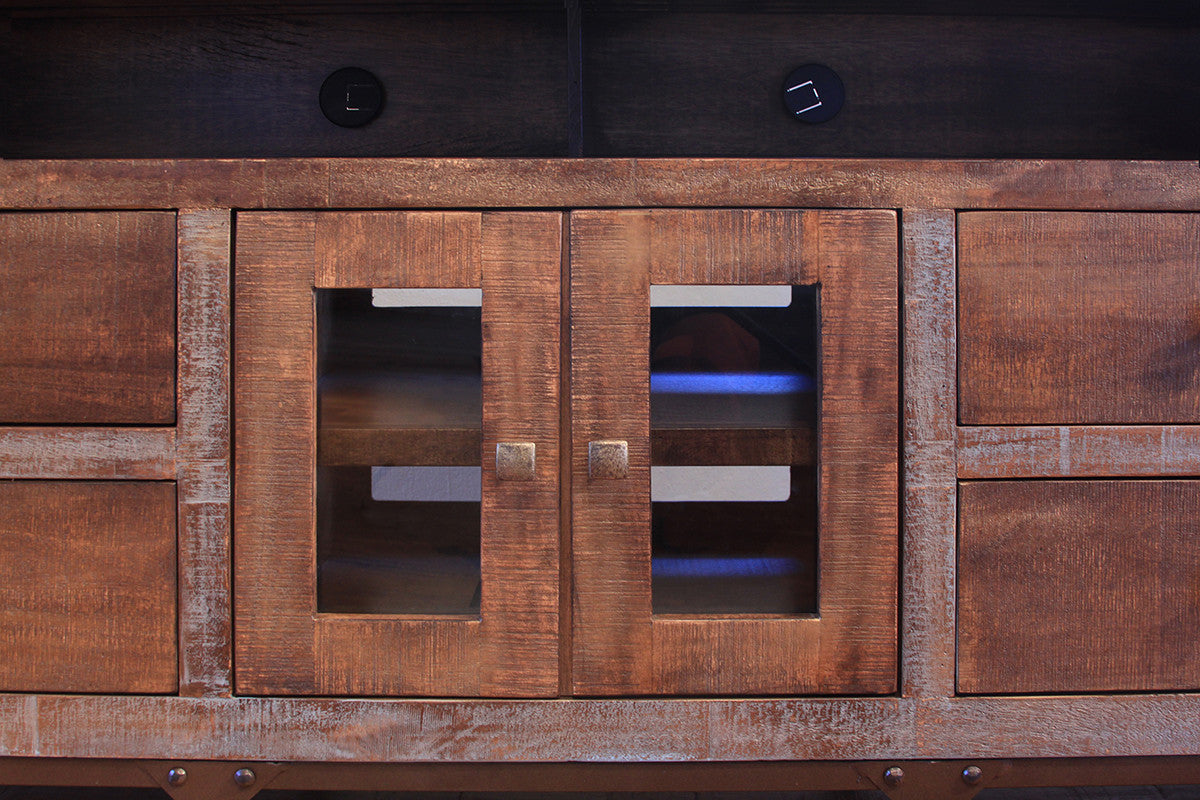 62" Brown Solid Wood Cabinet Enclosed Storage Distressed TV Stand-3