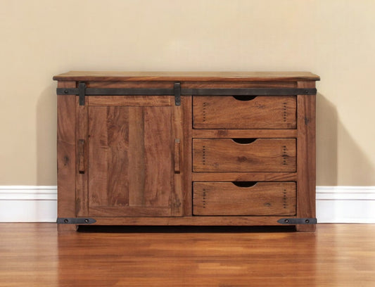 50" Brown Solid Wood Enclosed Storage Distressed TV Stand-0