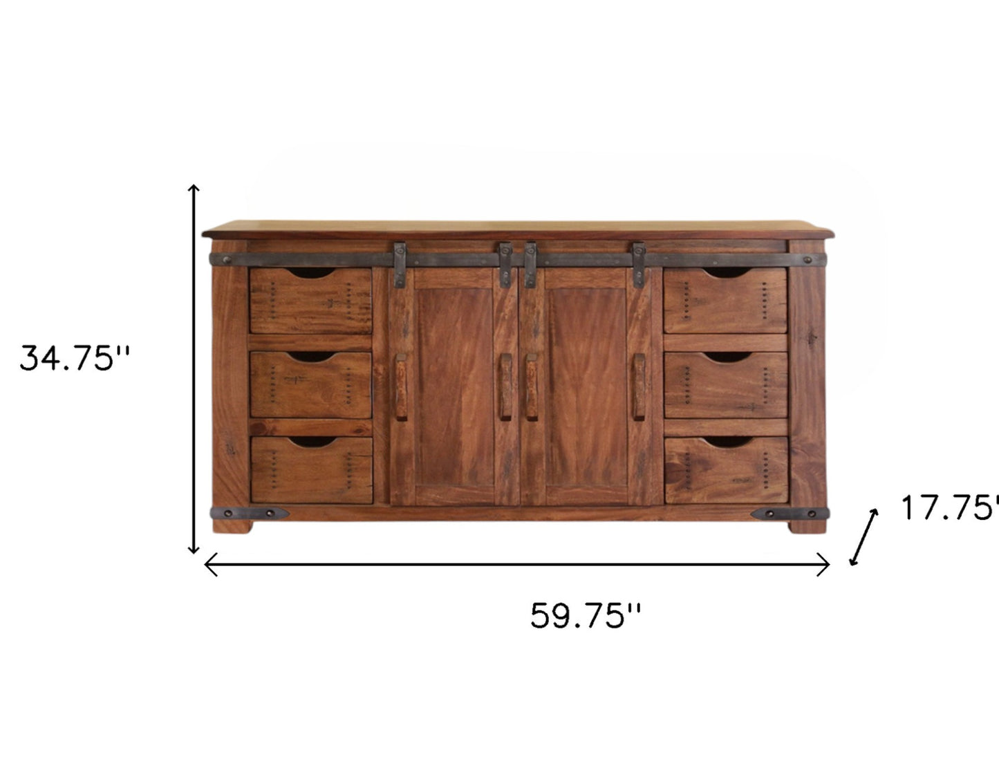 60" Brown Solid Wood Enclosed Storage Distressed TV Stand-4