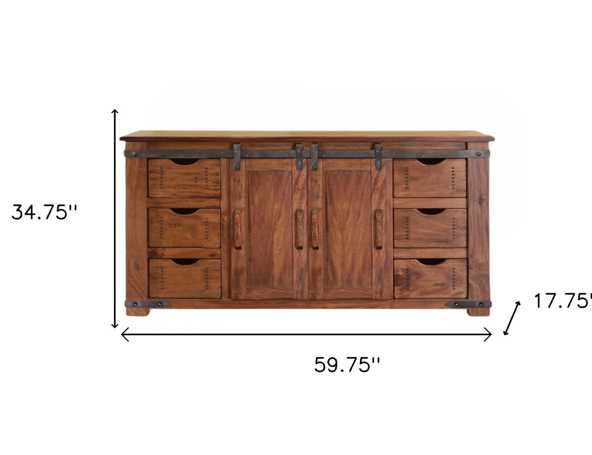 60" Brown Solid Wood Enclosed Storage Distressed TV Stand-4