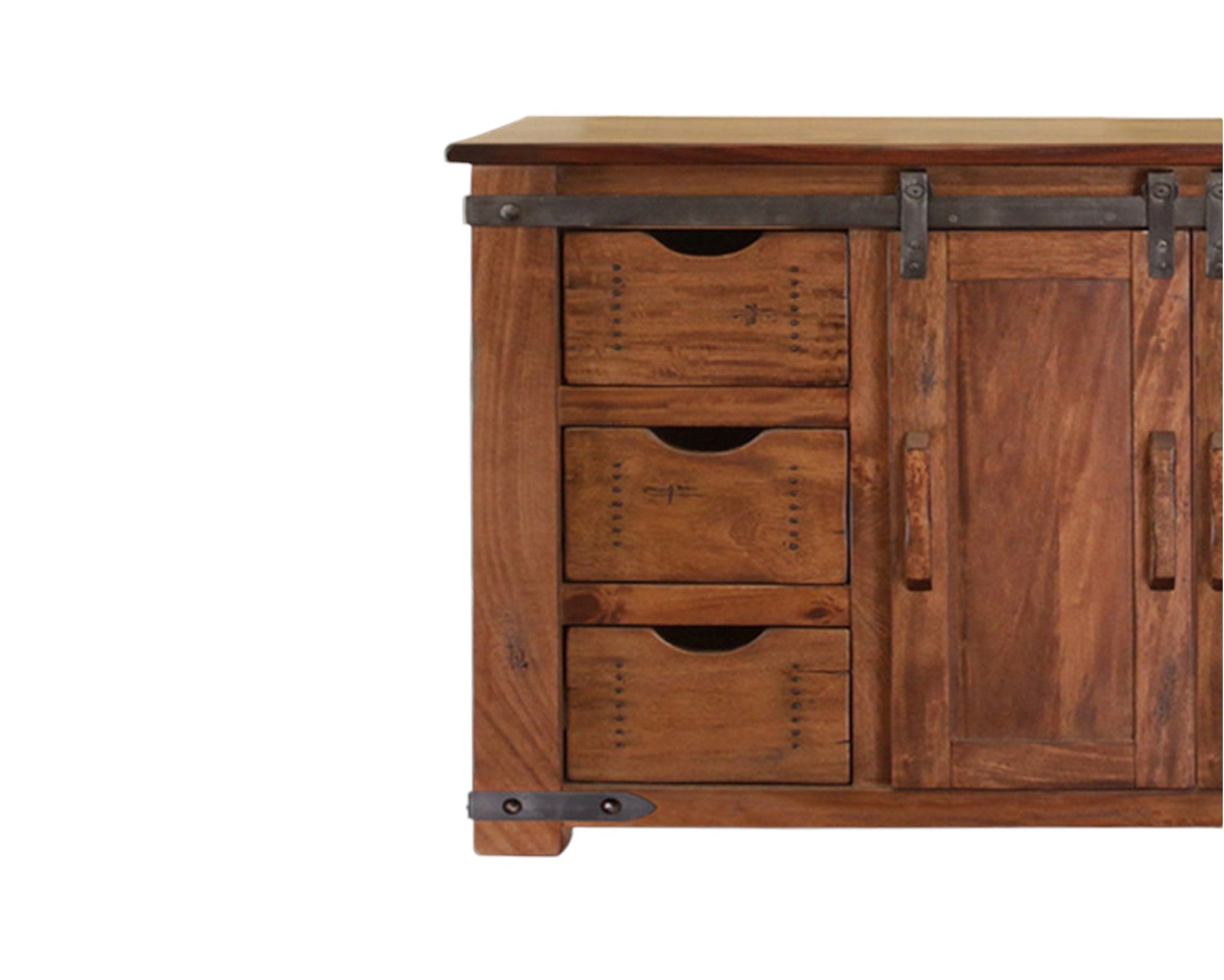 60" Brown Solid Wood Enclosed Storage Distressed TV Stand-2