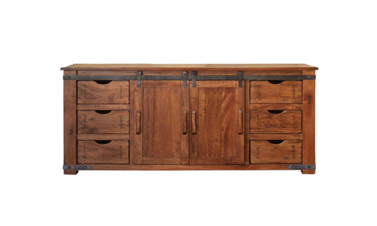 70" Brown Solid Wood Enclosed Storage Distressed TV Stand-1