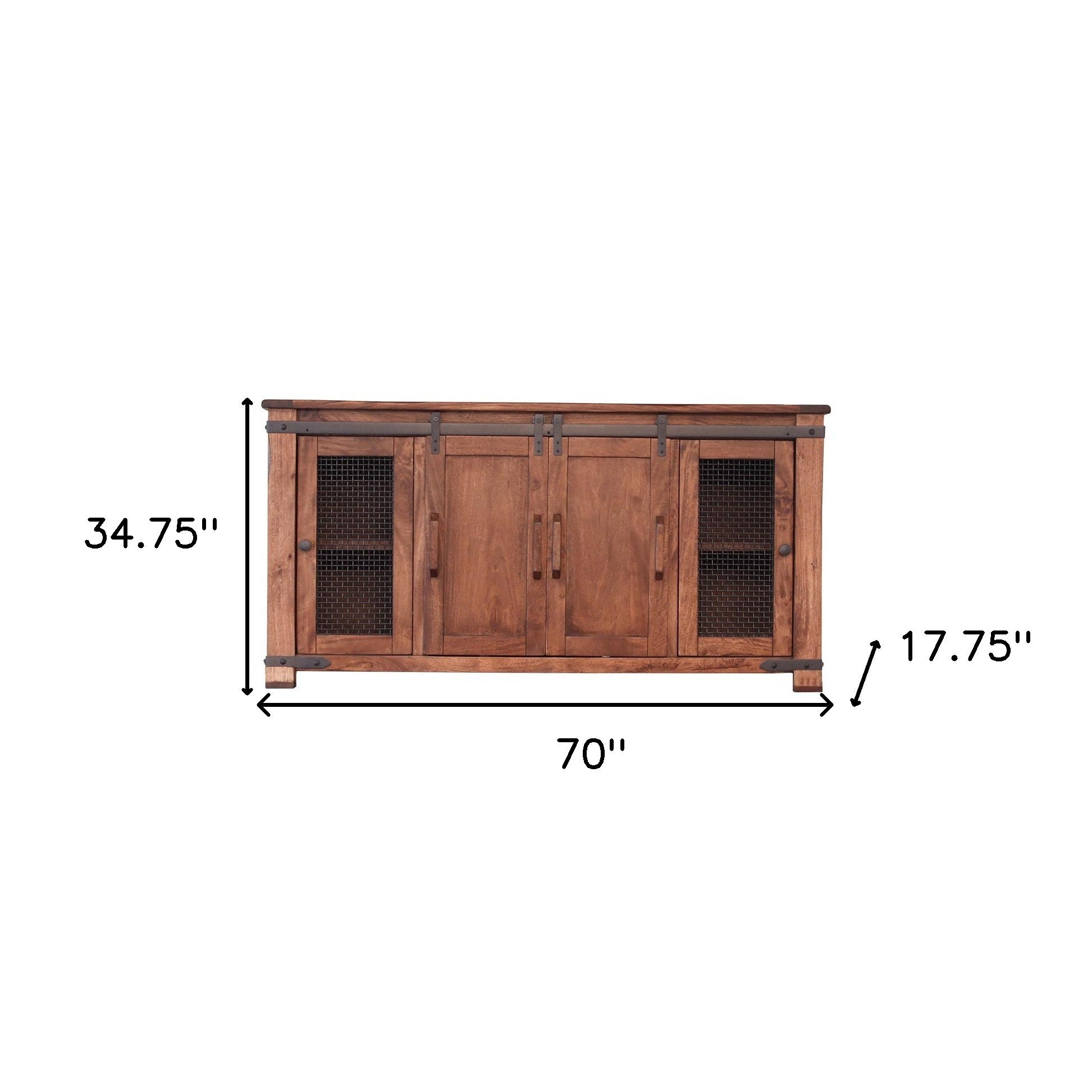 70" Brown Solid Wood Cabinet Enclosed Storage Distressed TV Stand-4
