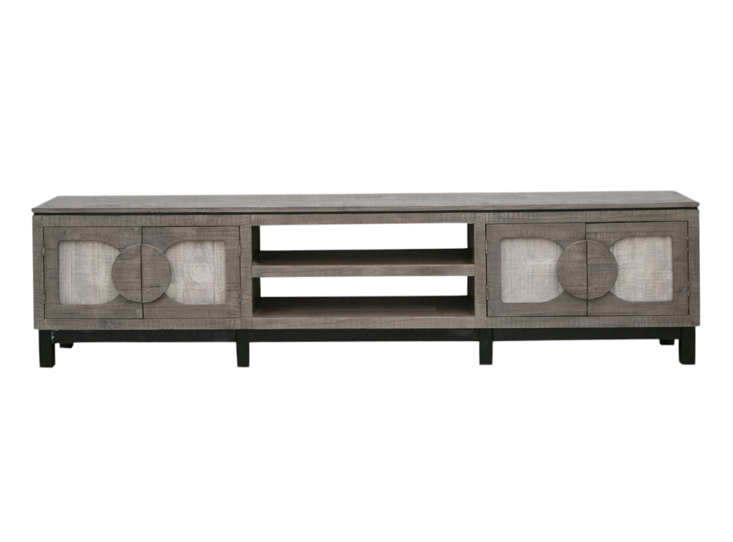 93" White Solid Wood Cabinet Enclosed Storage Distressed TV Stand-1